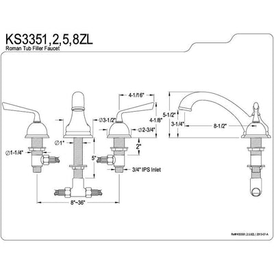 Kingston Brass Silver Sage Satin Nickel Bathroom Roman Tub Filler KS3358ZL