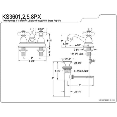 Kingston Brass Chrome 2 Handle 4" Centerset Bathroom Faucet w Pop-up KS3601PX