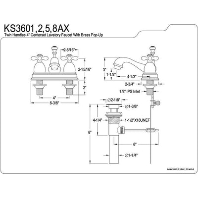 Kingston Oil Rubbed Bronze 2 Handle 4" Centerset Bathroom Faucet KS3605AX