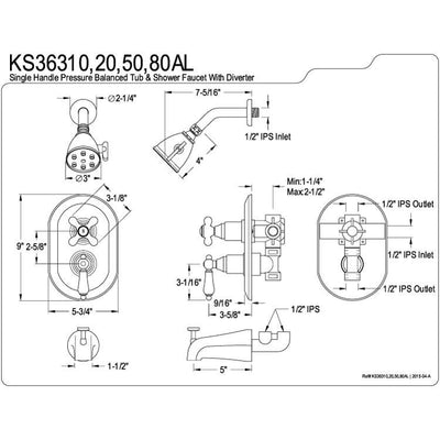 Kingston Polished Brass Thermostatic Tub and Shower Combination Faucet KS36320AL