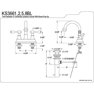 Kingston English Country Chrome 4" Centerset Bathroom Faucet KS3661BL