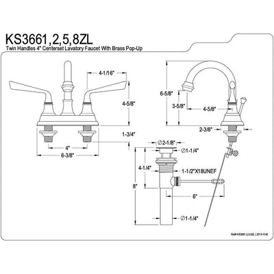 Kingston Silver Sage Chrome 4" Centerset Bathroom Faucet W Drain KS3661ZL