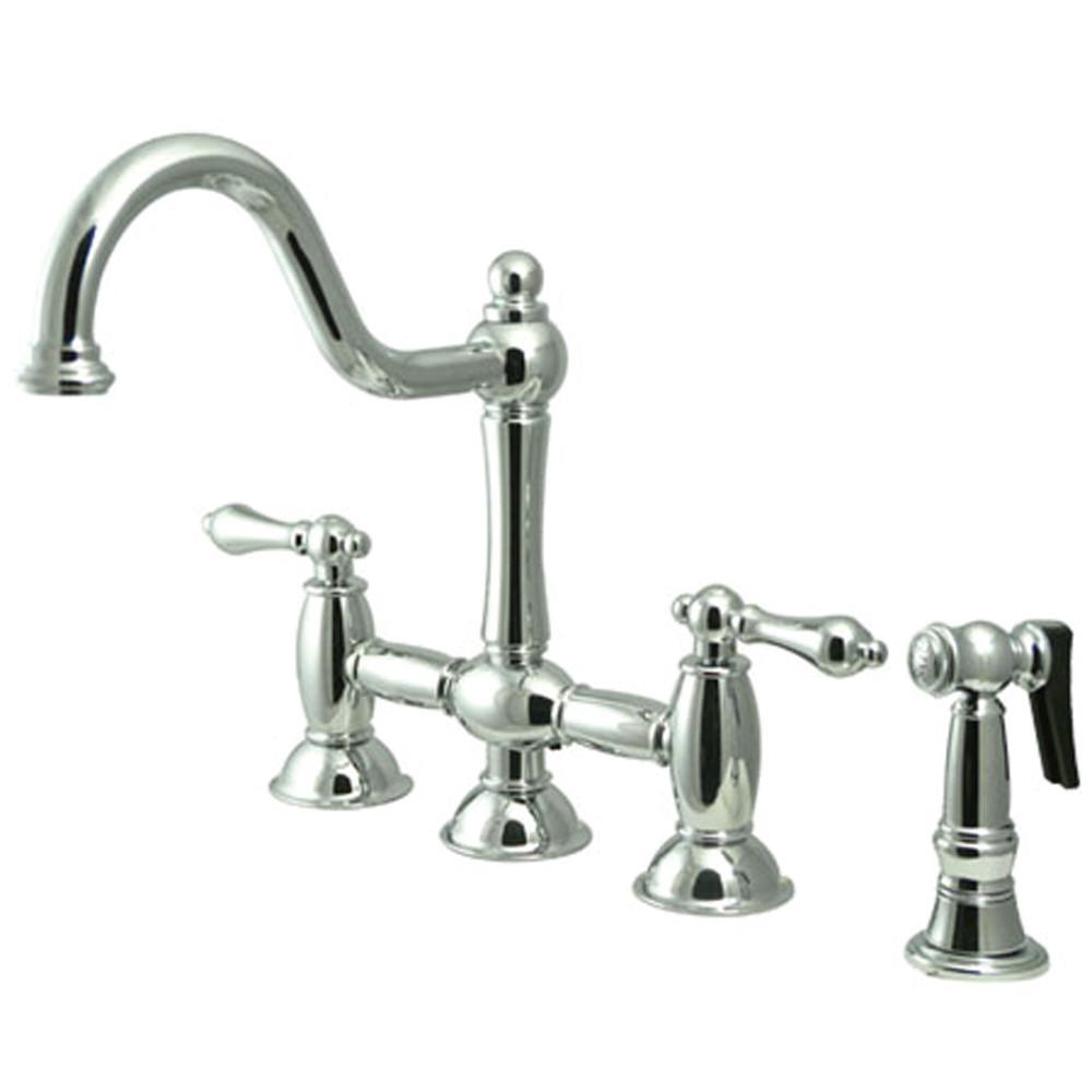 Kingston Chrome 8" centerset Bridge two handle Kitchen Faucet w spray KS3791ALBS