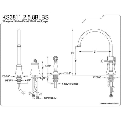 Chrome Single Handle Widespread Kitchen Faucet with Brass Sprayer KS3811BLBS