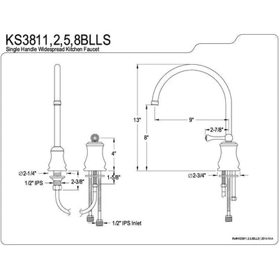 Kingston Brass Chrome Single Handle Widespread Kitchen Faucet KS3811BLLS