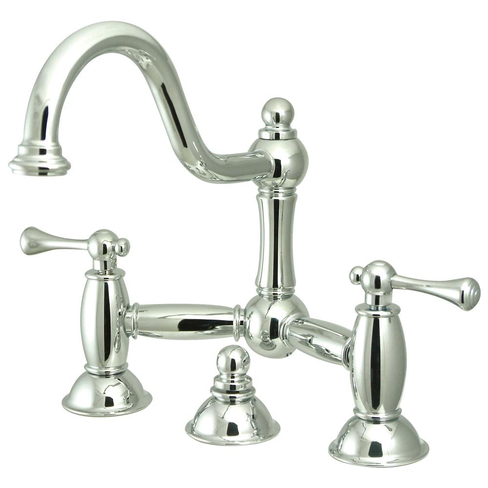 Kingston Brass Chrome 8" Centerset Bridge Bathroom Sink Faucet w/ drain KS3911BL