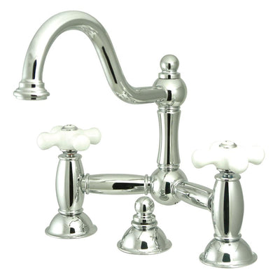 Kingston Brass Chrome 8" Centerset Bridge Bathroom Sink Faucet w/ drain KS3911PX