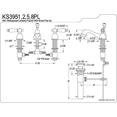 Kingston Brass Polished Brass Mini widespread Bathroom Lavatory Faucet KS3952PL