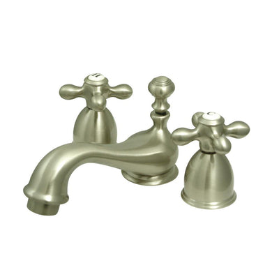 Kingston Satin Nickel 4"-8" Mini Widespread Bathroom Faucet w Pop-up KS3958AX