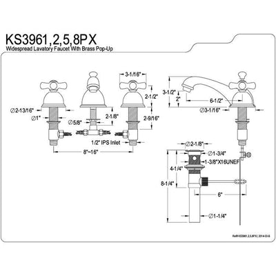 Kingston Brass Chrome 2 Handle Widespread Bathroom Faucet w Pop-up KS3961PX