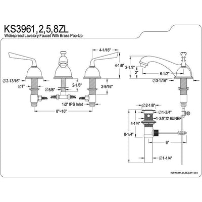 Kingston Brass Silver Sage Chrome Widespread Bathroom Lavatory Faucet KS3961ZL