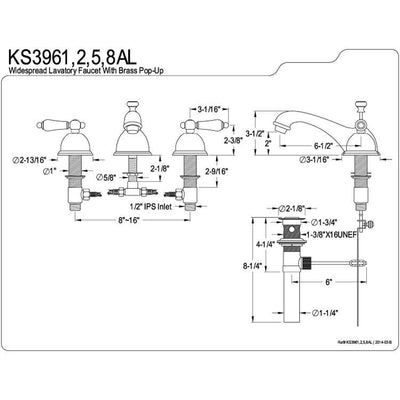 Kingston Polished Brass 2 Handle Widespread Bathroom Faucet w Pop-up KS3962AL