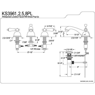 Kingston Polished Brass 2 Handle Widespread Bathroom Faucet w Pop-up KS3962PL