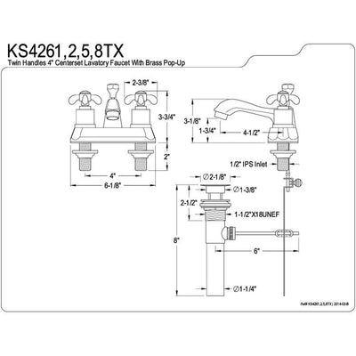 Kingston Brass Chrome French Country 4" Center Set Bathroom Faucet KS4261TX