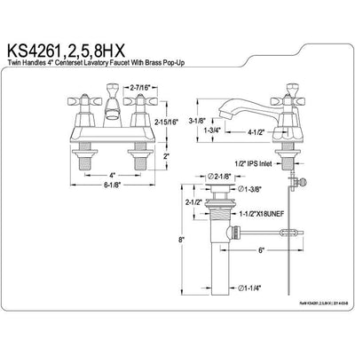 Kingston Polished Brass 2 Handle 4" Centerset Bathroom Faucet w Pop-up KS4262HX