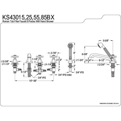 Kingston Brass Chrome Roman Tub Filler Faucet with Sprayer KS43015BX