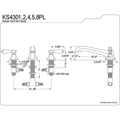 Kingston Brass Chrome Metropolitan Two Handle Roman Tub Filler Faucet KS4301PL