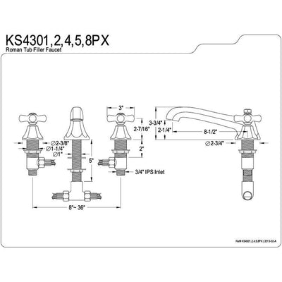 Kingston Brass Chrome Metropolitan Two Handle Roman Tub Filler Faucet KS4301PX