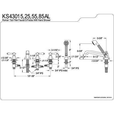 Kingston Brass Polished Brass Roman Tub Filler Faucet with Sprayer KS43025AL