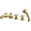 Kingston Brass Polished Brass Roman Tub Filler Faucet with Sprayer KS43025PX