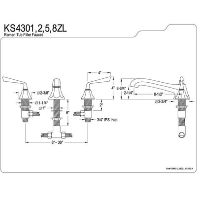 Kingston Brass Silver Sage Polished Brass Bathroom Roman Tub Filler KS4302ZL