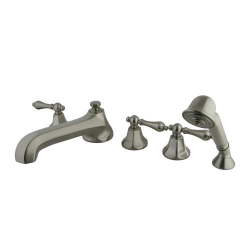 Kingston Brass Satin Nickel Roman Tub Filler Faucet with Sprayer KS43085AL