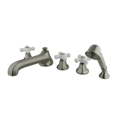 Kingston Brass Satin Nickel Roman Tub Filler Faucet with Sprayer KS43085PX