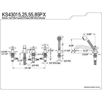 Kingston Brass Satin Nickel Roman Tub Filler Faucet with Sprayer KS43085PX