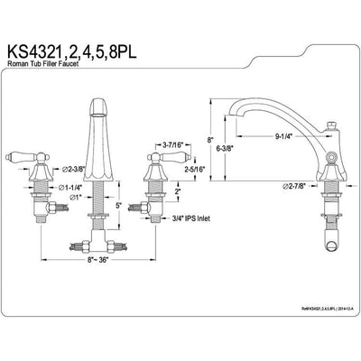 Kingston Chrome Porcelain Lever Handle Roman Tub Filler Faucet