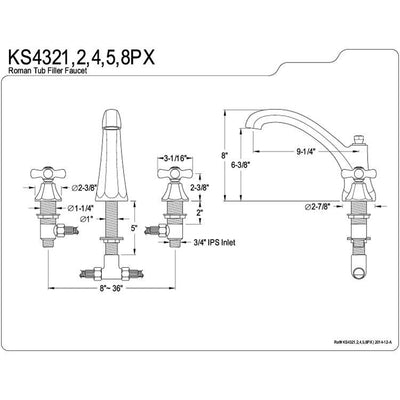 Kingston Chrome Porcelain Cross Handle Roman Tub Filler Faucet