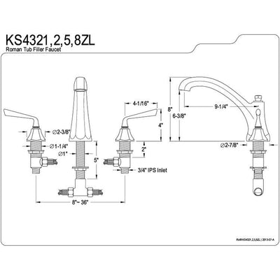 Kingston Brass Silver Sage Chrome Bathroom Roman Tub Filler KS4321ZL