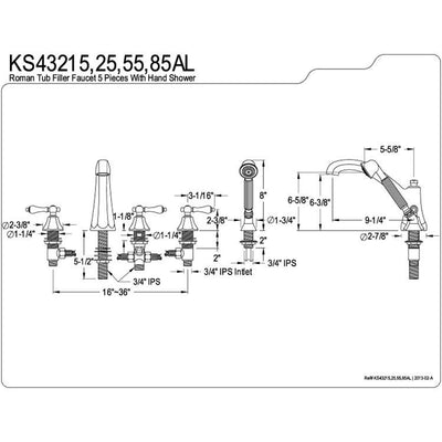 Kingston Brass Polished Brass Roman Tub Filler Faucet with Sprayer KS43225AL