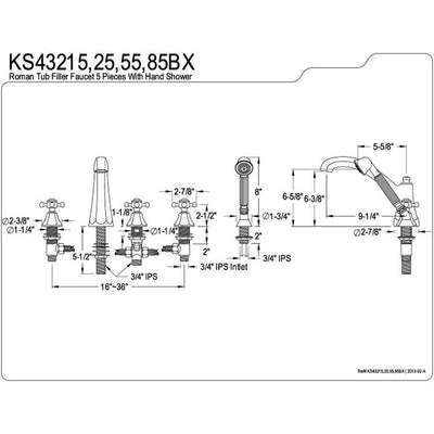 Kingston Brass Polished Brass Roman Tub Filler Faucet with Sprayer KS43225BX