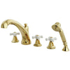 Kingston Brass Polished Brass Roman Tub Filler Faucet with Sprayer KS43225PX