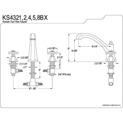 Kingston Polished Brass Metropolitan Two Handle Roman Tub Filler Faucet KS4322BX