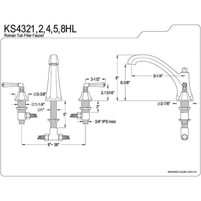 Kingston Brass Polished Brass Two Handle Roman Tub Filler Faucet KS4322HL