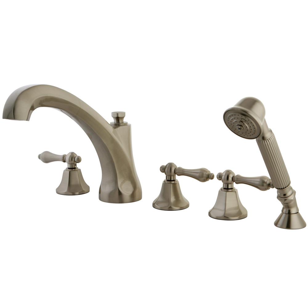 Kingston Brass Satin Nickel Roman Tub Filler Faucet with Sprayer KS43285AL