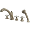 Kingston Brass Satin Nickel Roman Tub Filler Faucet with Sprayer KS43285PX