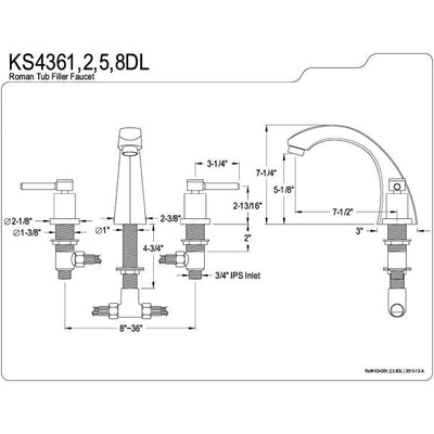 Kingston Brass Concord Chrome Two Handle Roman tub filler faucet KS4361DL