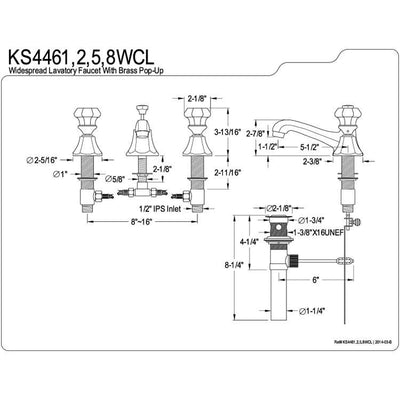 Kingston Brass Chrome 2 Handle Widespread Bathroom Faucet w Pop-up KS4461WCL