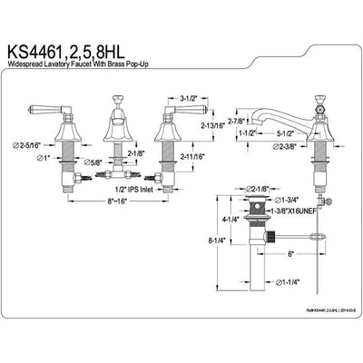 Kingston Polished Brass 2 Handle Widespread Bathroom Faucet w Pop-up KS4462HL