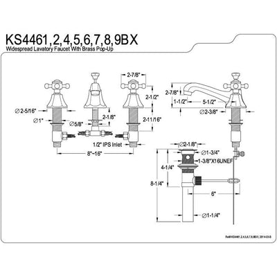 Kingston Satin Nickel 2 Handle Widespread Bathroom Faucet w Pop-up KS4468BX