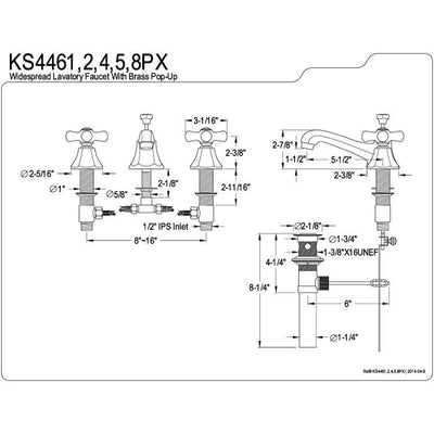 Kingston Satin Nickel 2 Handle Widespread Bathroom Faucet w Pop-up KS4468PX