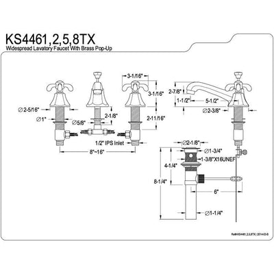 Kingston Brass Satin Nickel French Country Widespread Bathroom Faucet KS4468TX