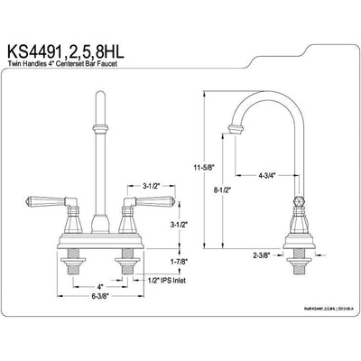 Kingston Brass Chrome Two Handle 4" Centerset Bar Prep Sink Faucet KS4491HL