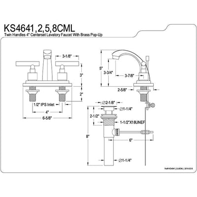 Kingston Brass Chrome Manhattan 4" Bathroom faucet with brass pop-up KS4641CML