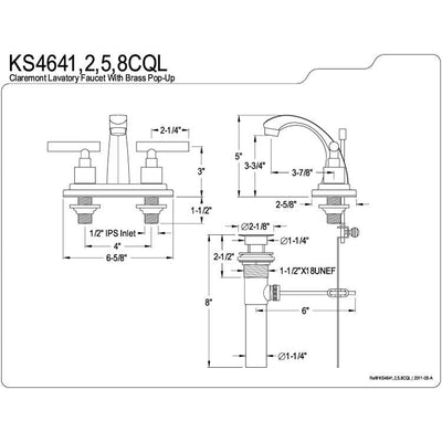 Kingston Brass Claremont Chrome Centerset Bathroom Faucet with Pop-up KS4641CQL