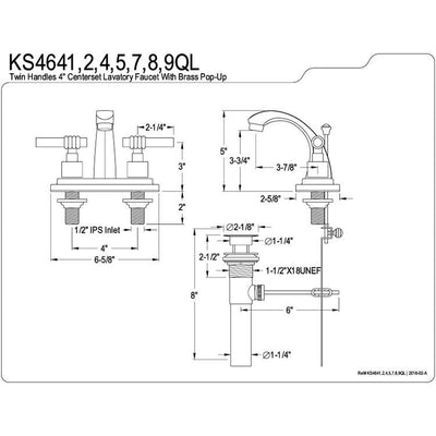 Kingston Brass Chrome 2 Handle 4" Centerset Bathroom Faucet w Pop-up KS4641QL