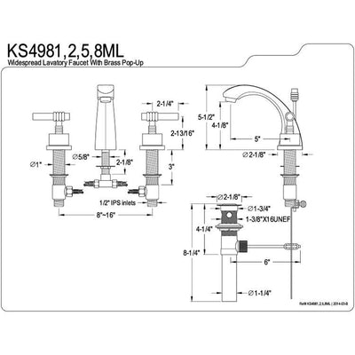 Kingston Brass Chrome 2 Handle Widespread Bathroom Faucet w Pop-up KS4981ML