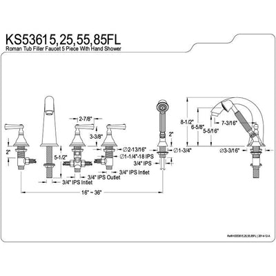 Kingston Brass Chrome Roman Tub Filler Faucet with Sprayer KS53615FL